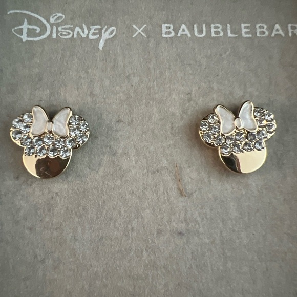 Disney X Baublebar Minnie Mouse Earrings Gold Rhinestone Mouse Ears Bow New - Picture 2 of 6